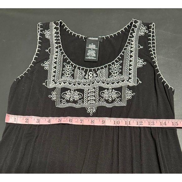 PREMISE Embroidered Sleeveless Tank Dress Knee Length Scoop Neck Black Knit M - Picture 4 of 5